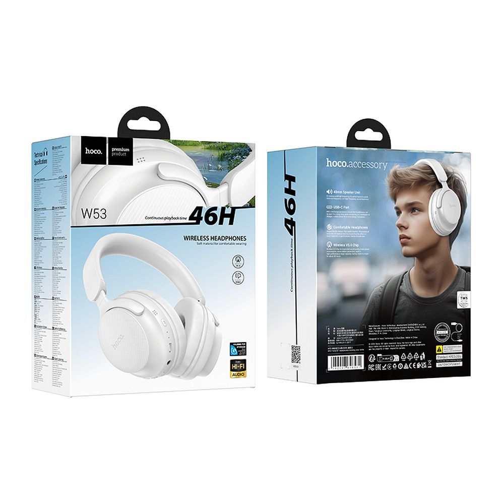 026b032ab0156fe90393b914ef34a4b2 HOCO wire headphones bluetooth W53 morning mist white