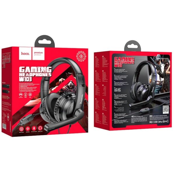 HOCO wire headphones Jack 3,5 mm with microphone W103 black