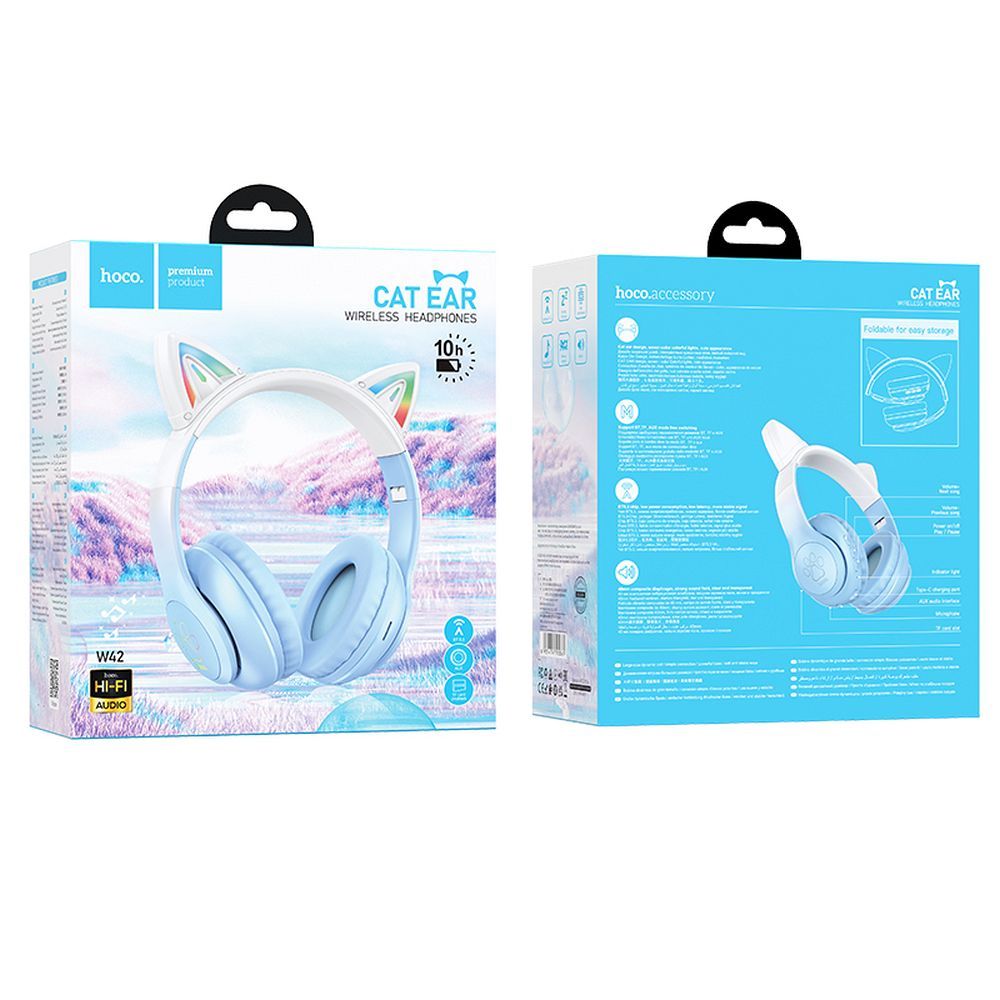 HOCO wireless bluetooth headphones W42 Cat Ear crystal blue