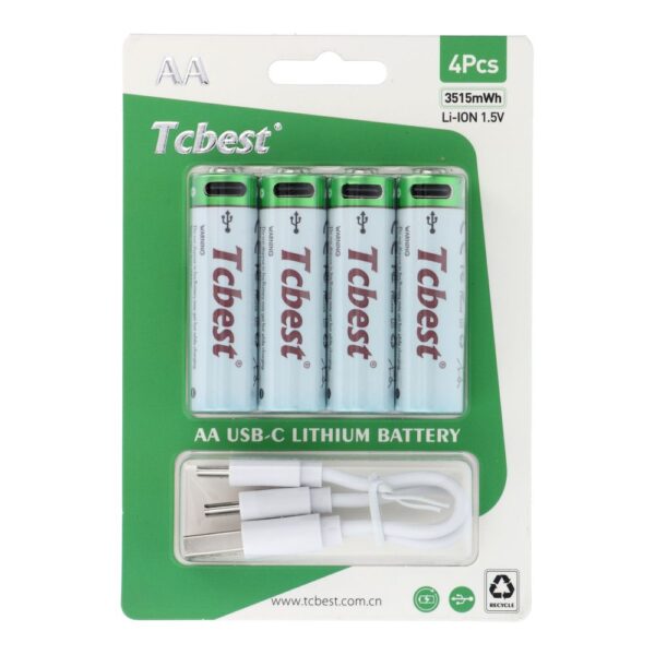 08bc7bfef4eca5c5a3f9bba19df8d19f TCBEST rechargable battery R6 (AA) 950 mAh with socket Type C + cable USB A to 4 x Type C 4 pcs