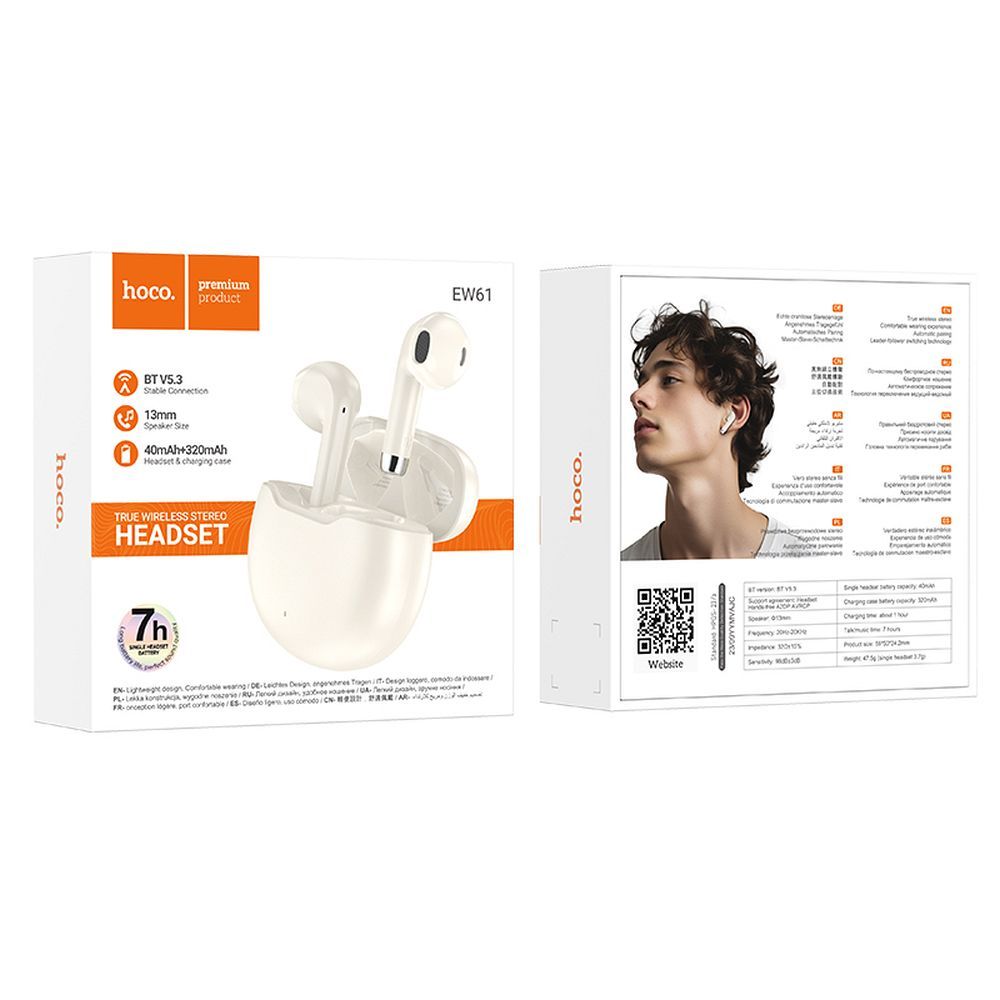 HOCO wireless earphones bluetooth TWS EW61 milky white