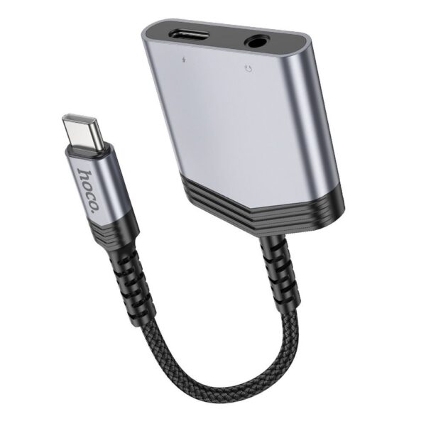 HOCO adapter AUX 2in1 Type C to Type C / Jack 3,5 mm 27W LS39 metal gray