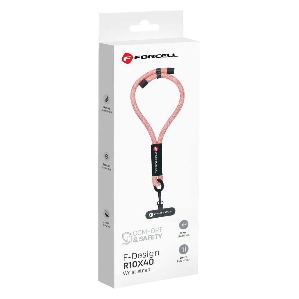 FORCELL F-DESIGN R10X40 wrist phone lanyard with adjustable length (max 20cm in the loop) pink white
