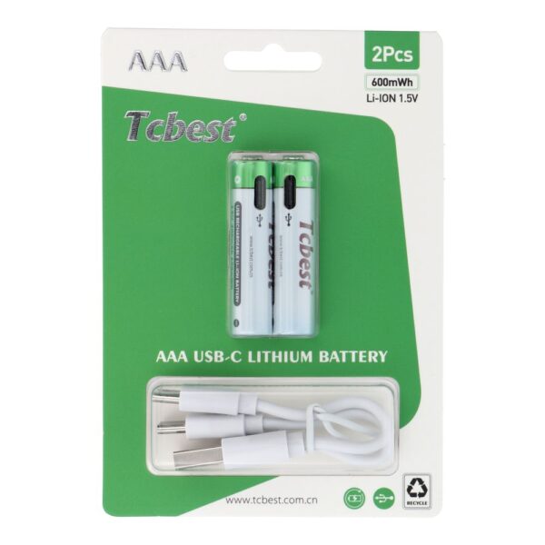 0d2b676d75e13f0e29ce8bd8e652a393 TCBEST rechargable battery R3 (AAA) 400 mAh with socket Type C + cable USB A to 2 x Type C 2 pcs