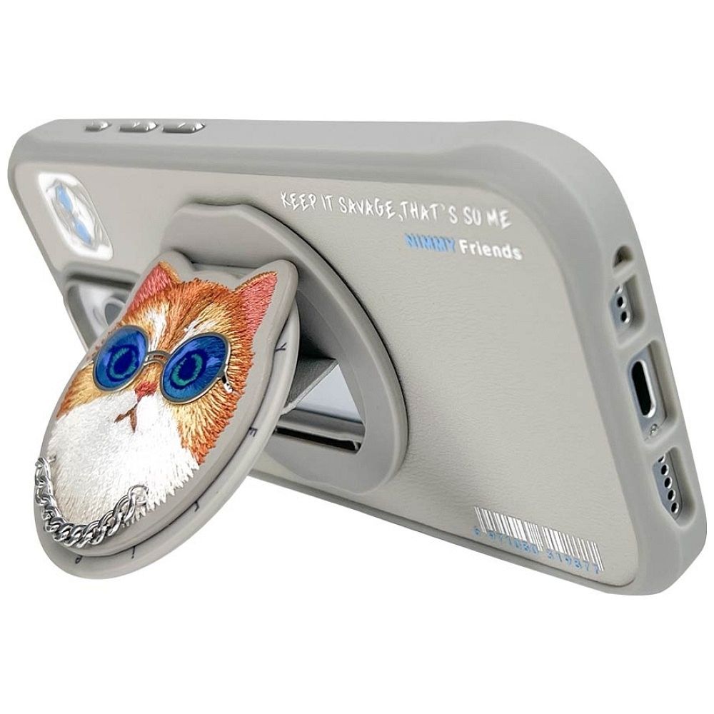 NIMMY case GLASSES COOL CAT compatible with MagSafe for IPHONE 16 Pro Max gray