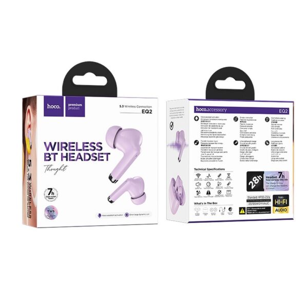 HOCO wireless bluetooth earphones TWS EQ2 purple