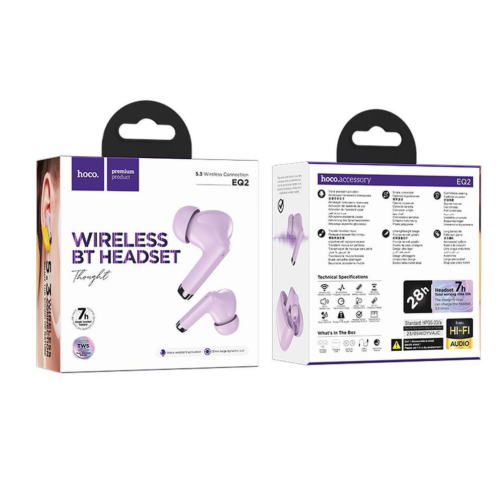 HOCO wireless bluetooth earphones TWS EQ2 purple