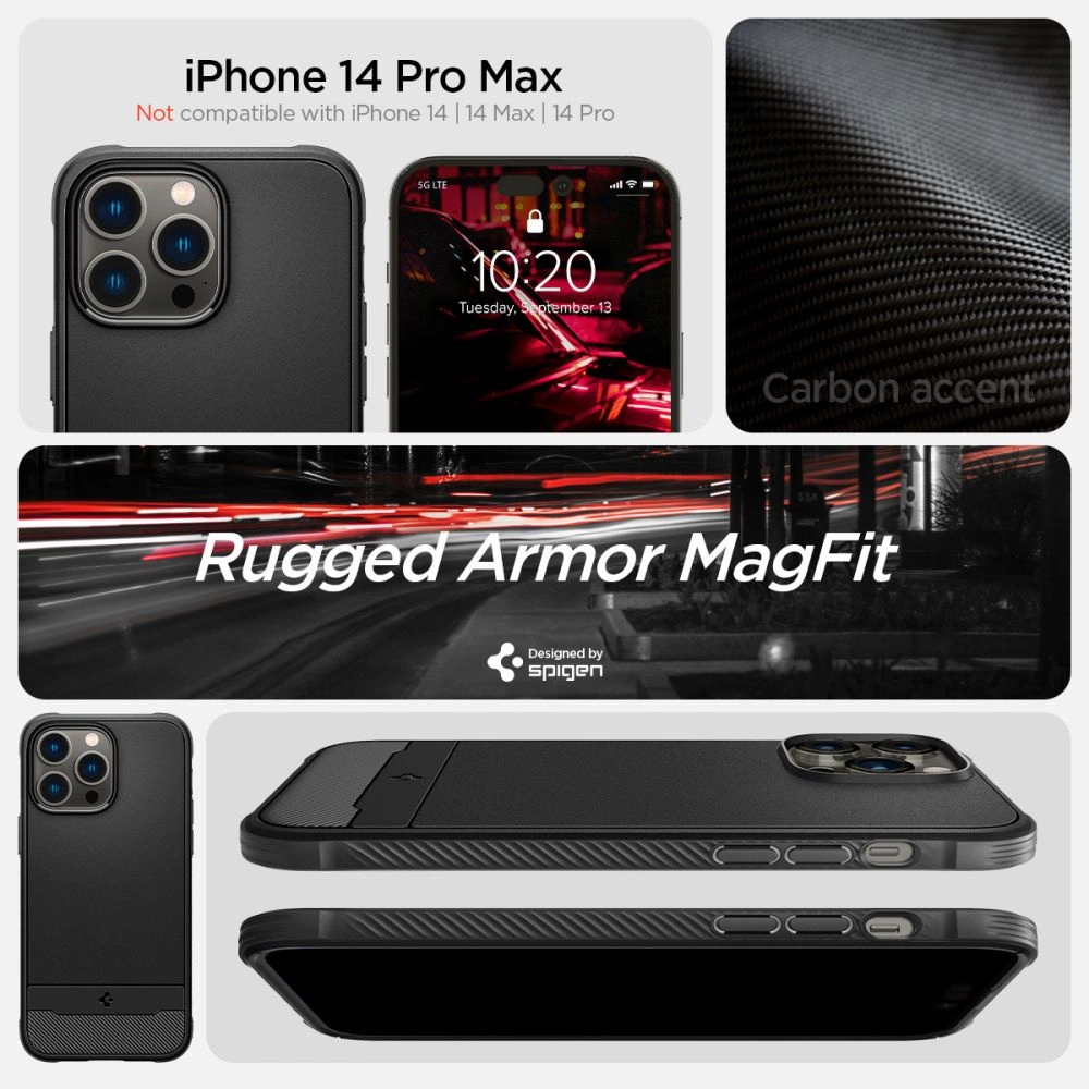Spigen Rugged Armor Mag Case with MagSafe for iPhone 14 Pro Max - Matte Blackeng