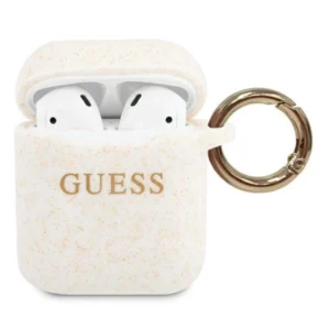 Guess GUACCSILGLWH AirPods cover white / white Silicone Glittereng