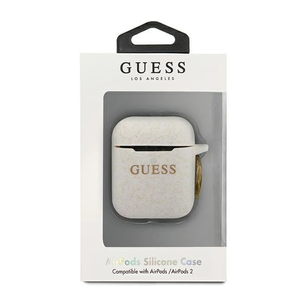 Guess GUACCSILGLWH AirPods cover white / white Silicone Glittereng