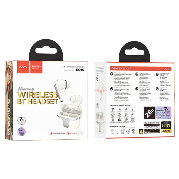 HOCO wireless earphones bluetooth TWS EQ10 milky white