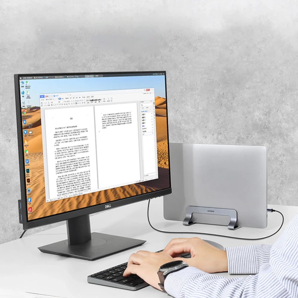 Ugreen LP258 Vertical Stand for 2 Devices Aluminum for Laptop Tablet - Silvereng