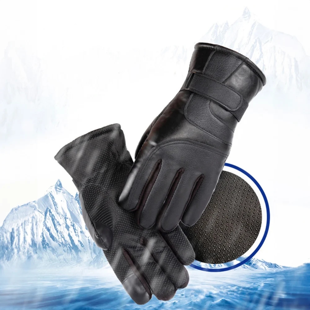 Men's insulated PU leather phone gloves - blackeng
