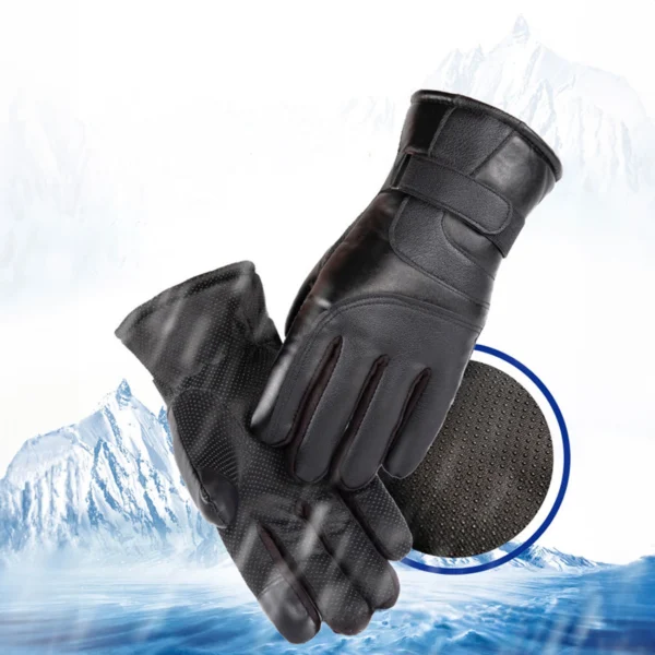 Men's insulated PU leather phone gloves - blackeng