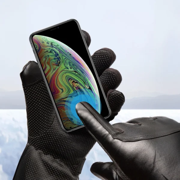Men's insulated PU leather phone gloves - blackeng