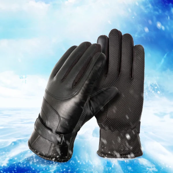 Men's insulated PU leather phone gloves - blackeng