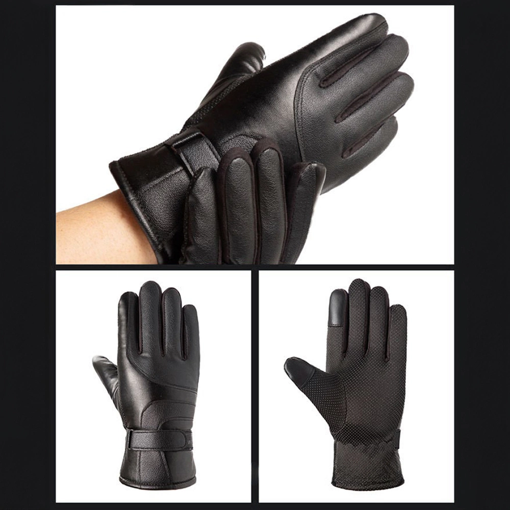 Men's insulated PU leather phone gloves - blackeng