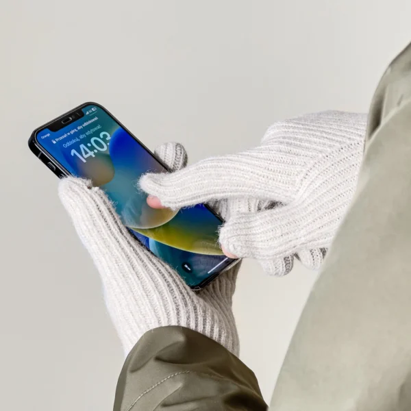 Braided telephone gloves with cutouts for fingers - beigeeng