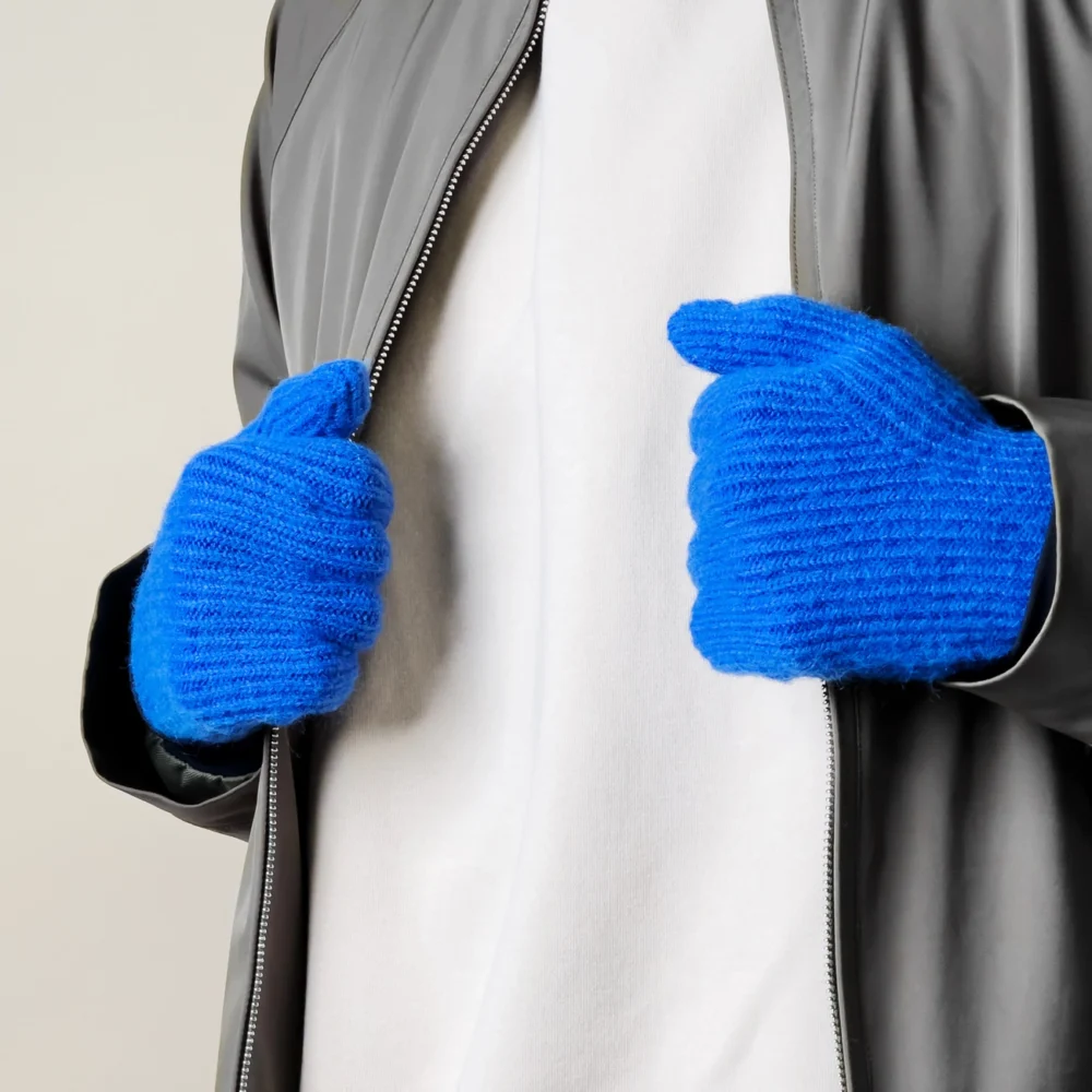 Braided telephone gloves with cutouts for fingers - blueeng