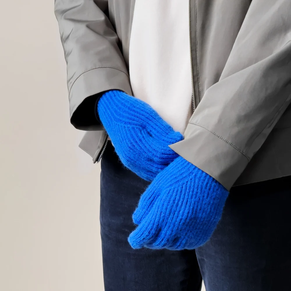 Braided telephone gloves with cutouts for fingers - blueeng