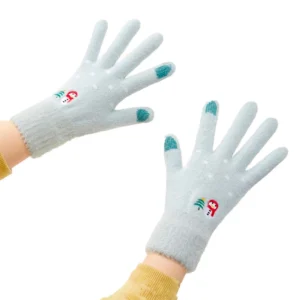 Women's winter telephone gloves with a snowman and a Christmas tree - greeneng