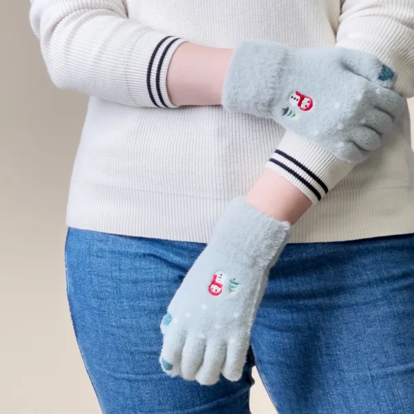 Women's winter telephone gloves with a snowman and a Christmas tree - greeneng