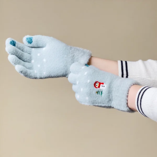 Women's winter telephone gloves with a snowman and a Christmas tree - greeneng