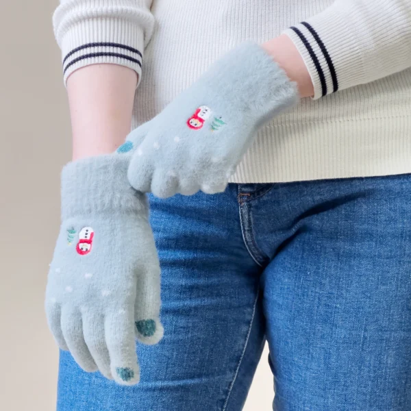 Women's winter telephone gloves with a snowman and a Christmas tree - greeneng