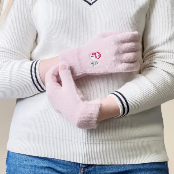 Women's winter telephone gloves with a snowman and a Christmas tree - pinkeng
