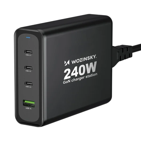 GaN Wozinsky WGCSB 240W USB-A / 3 x USB-C Wall Charger - Blackeng