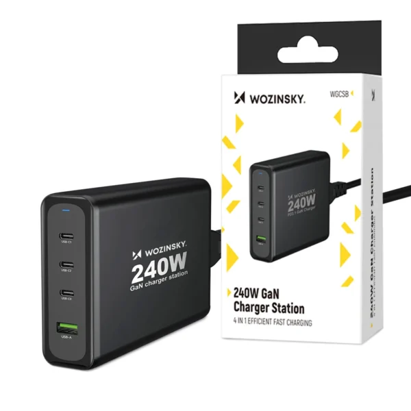 GaN Wozinsky WGCSB 240W USB-A / 3 x USB-C Wall Charger - Blackeng