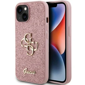 Guess Glitter Script Big 4G case for iPhone 15 - pinkeng