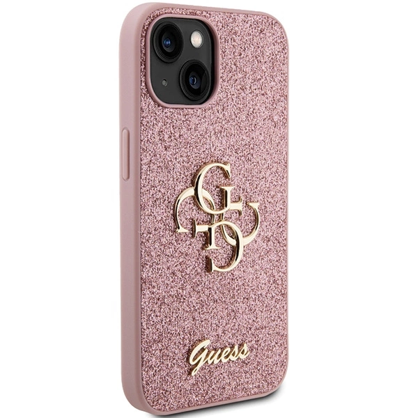 Guess Glitter Script Big 4G case for iPhone 15 - pinkeng
