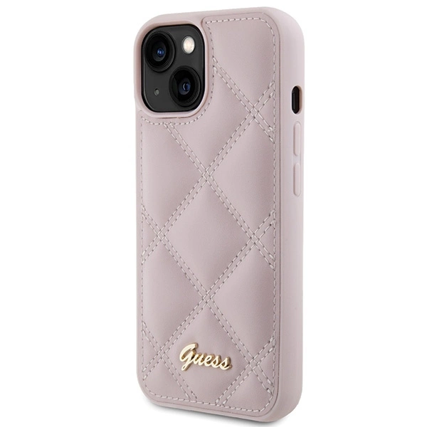 Guess Quilted Metal Logo case for iPhone 15 - pinkeng