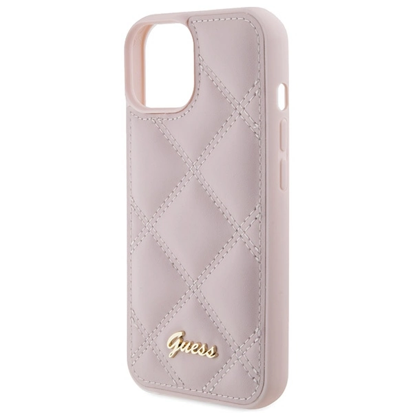 Guess Quilted Metal Logo case for iPhone 15 - pinkeng