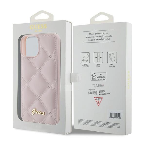 Guess Quilted Metal Logo case for iPhone 15 - pinkeng