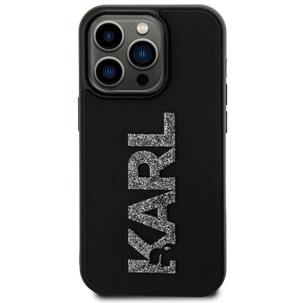 Karl Lagerfeld 3D Rubber Glitter Logo case for iPhone 15 Pro Max - blackeng