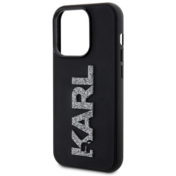 Karl Lagerfeld 3D Rubber Glitter Logo case for iPhone 15 Pro Max - blackeng