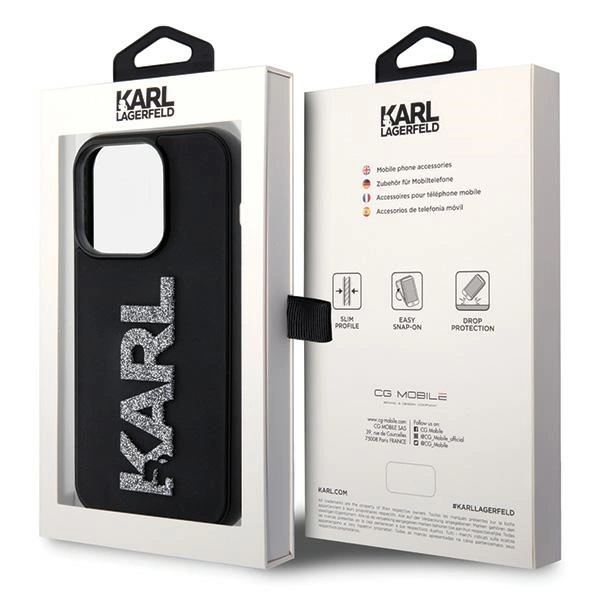 Karl Lagerfeld 3D Rubber Glitter Logo case for iPhone 15 Pro Max - blackeng