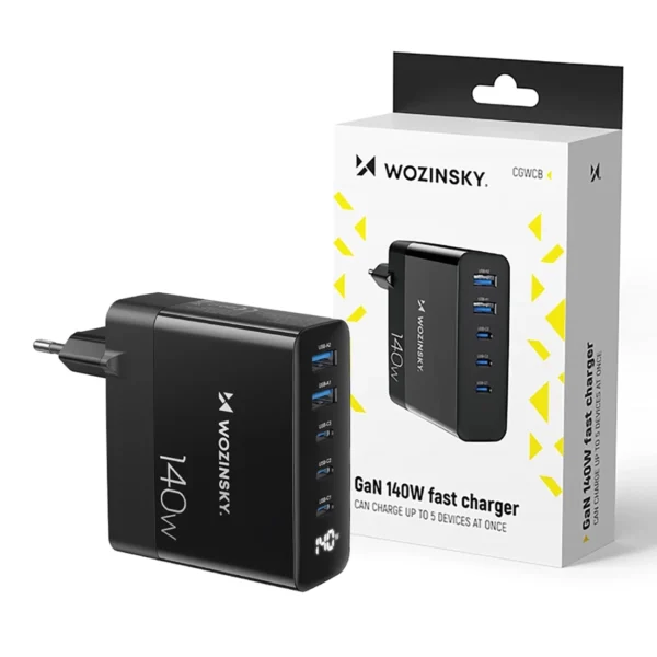 Wozinsky CGWCB 140W GaN wall charger 3 x USB-C / 2 x USB-A - blackeng