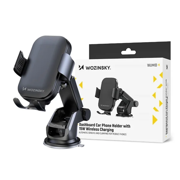 Wozinsky WUMID Phone Holder with 15W Inductive Charger for Car Dashboard - Blackeng