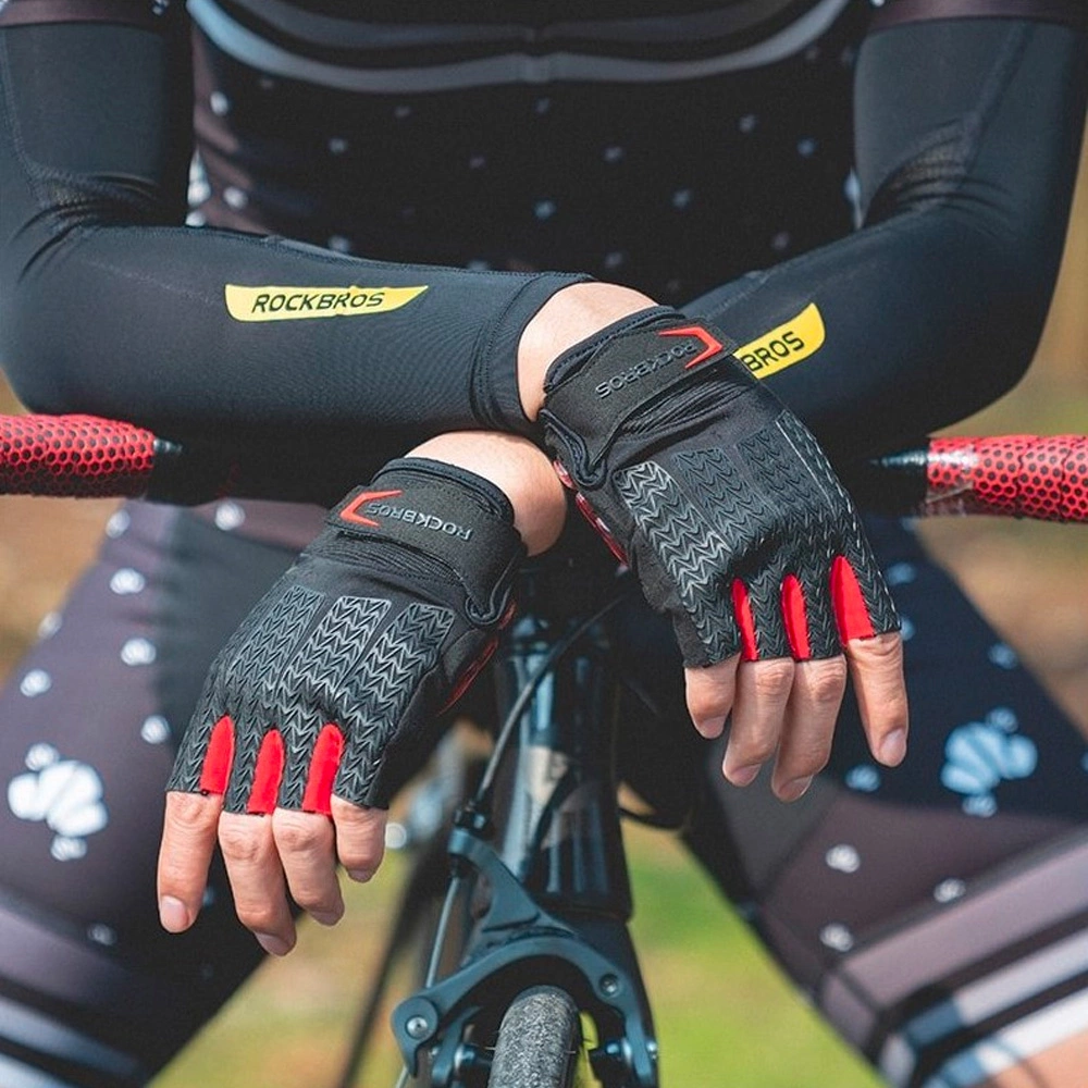 Rockbros S169BR L cycling gloves with gel inserts - black and redeng