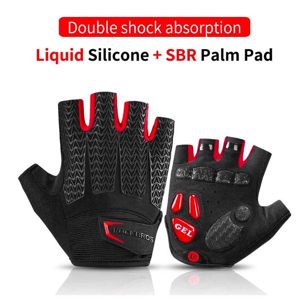 Rockbros S169BR L cycling gloves with gel inserts - black and redeng