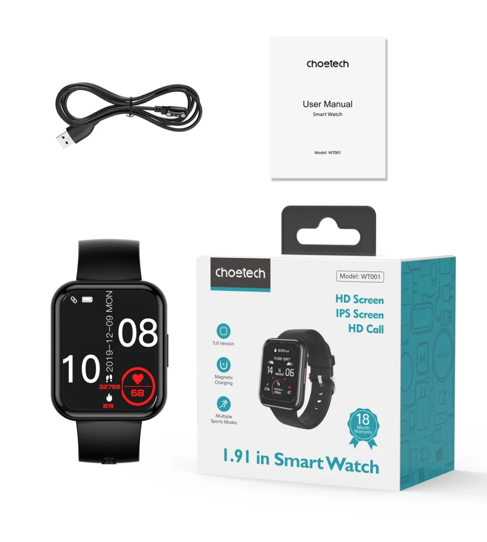 Choetech WT001 smartwatch with IP67 call answering function - blackeng