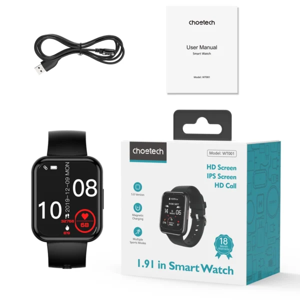 Choetech WT001 smartwatch with IP67 call answering function - blackeng
