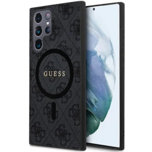 Guess 4G Collection Leather Metal Logo MagSafe Case for Samsung Galaxy S24 Ultra - Blackeng
