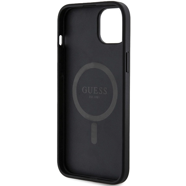 Guess 4G Collection Leather Metal Logo MagSafe Case for iPhone 14/15/13 - Blackeng