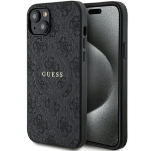 Guess 4G Collection Leather Metal Logo MagSafe Case for iPhone 15/14/13 - Blackeng