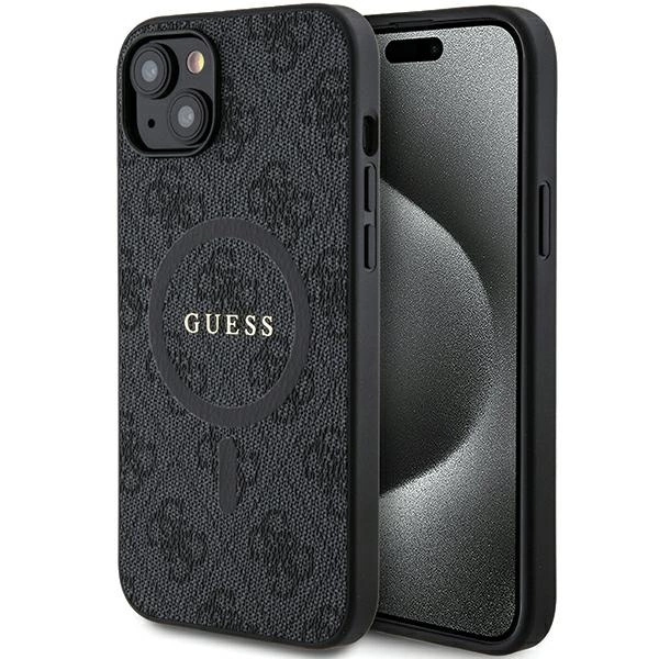 Guess 4G Collection Leather Metal Logo MagSafe Case for iPhone 15/14/13 - Blackeng