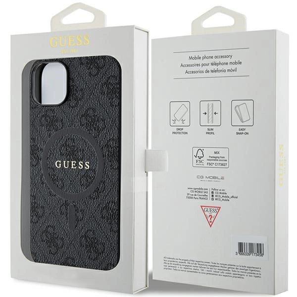 Guess 4G Collection Leather Metal Logo MagSafe Case for iPhone 15/14/13 - Blackeng